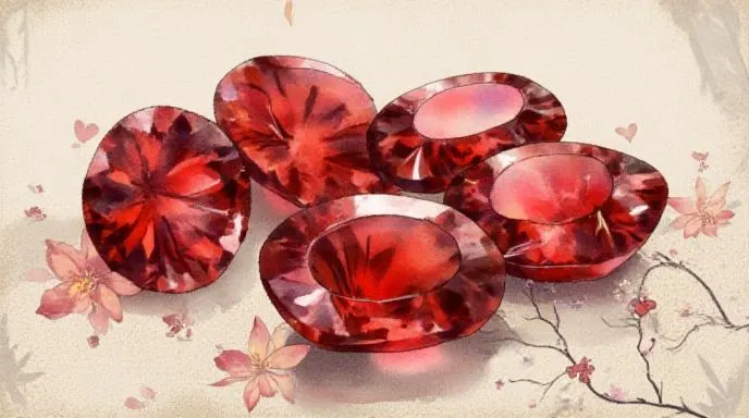 Natural deep red Garnet gem stones in different facets